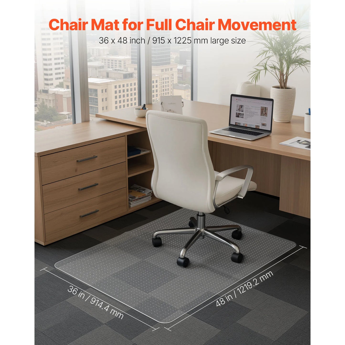 SucceBuy Chair Mat Plastic Floor Protector Rug with Studded Non-Slip & Easy to Clean Smooth Glide Under Desk Rug for Home Office