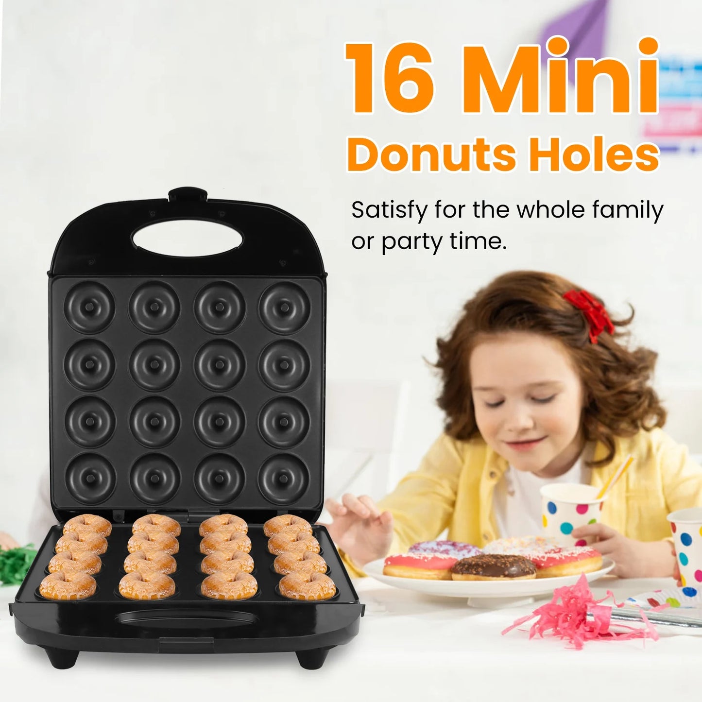 1400W Electric Mini Donut Maker 16 Doughnuts Holes Non Stick Baking Machine Breakfast Dessert Snack Baker Appliance - US Local Delivery