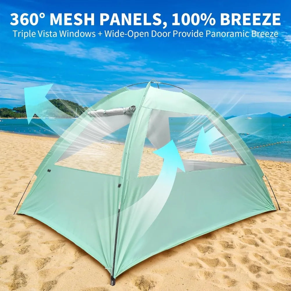 Large Family Beach Shade Canopy Quick Setup UV50 Portable 3 Window Ventilation Outdoor Picnic Fishing