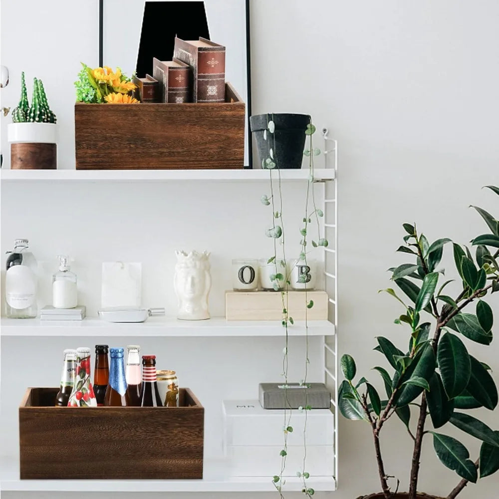Set of 3 Nesting Wood Storage Crates with Handles Rustic Farmhouse Baskets Solid Handmade Containers