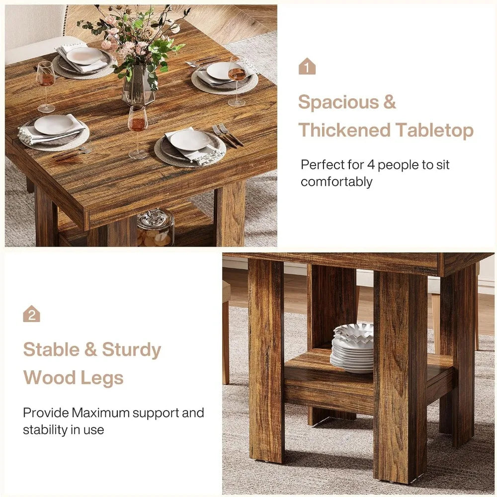 31.5" Square Dining Table for 4 with Shelf Storage, Ideal for Apartments, Offices, Living Rooms, and Restaurants