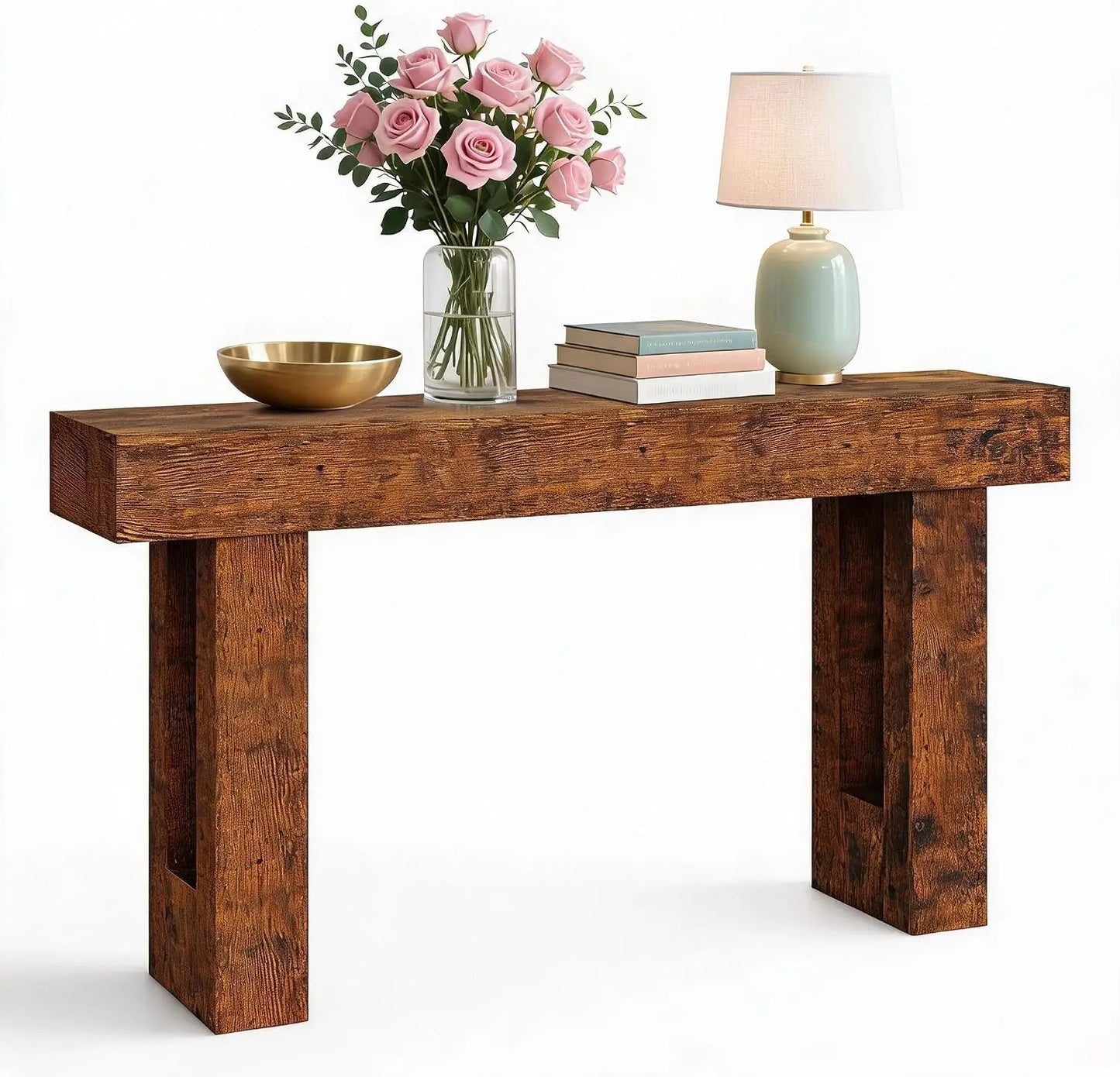 63 Inch Console Table, Farmhouse Entryway Table with Rustic Wood Finish, Long Sofa Table Behind Couch for Living Room, Hallway, Foyer and Home Decor