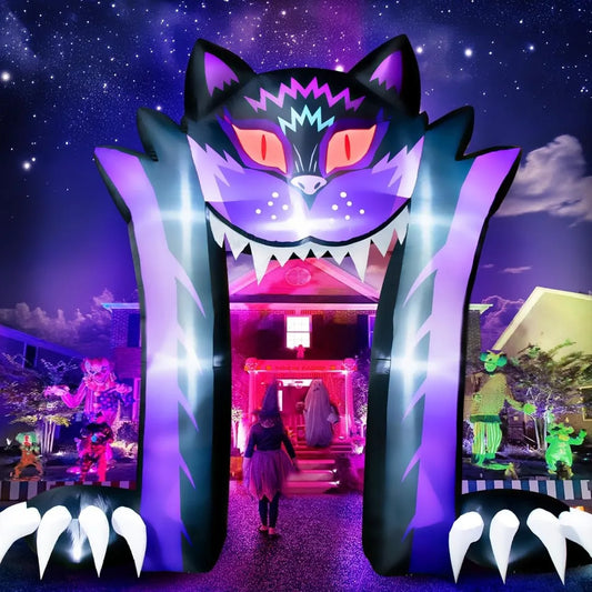 11FT Long & 10FT Tall Halloween Inflatable Outdoor Decoration Halloween Archway Outdoor Black Cat Inflatable Halloween Arch Gian