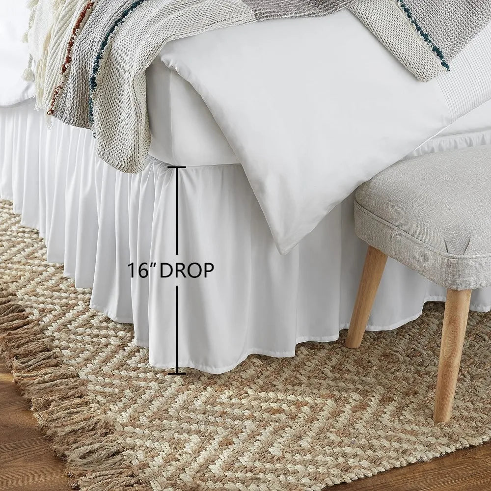 Ruffled Bed Skirt Classic Wrinkle Fade Resistant Machine Washable 16 Inch Drop Full White