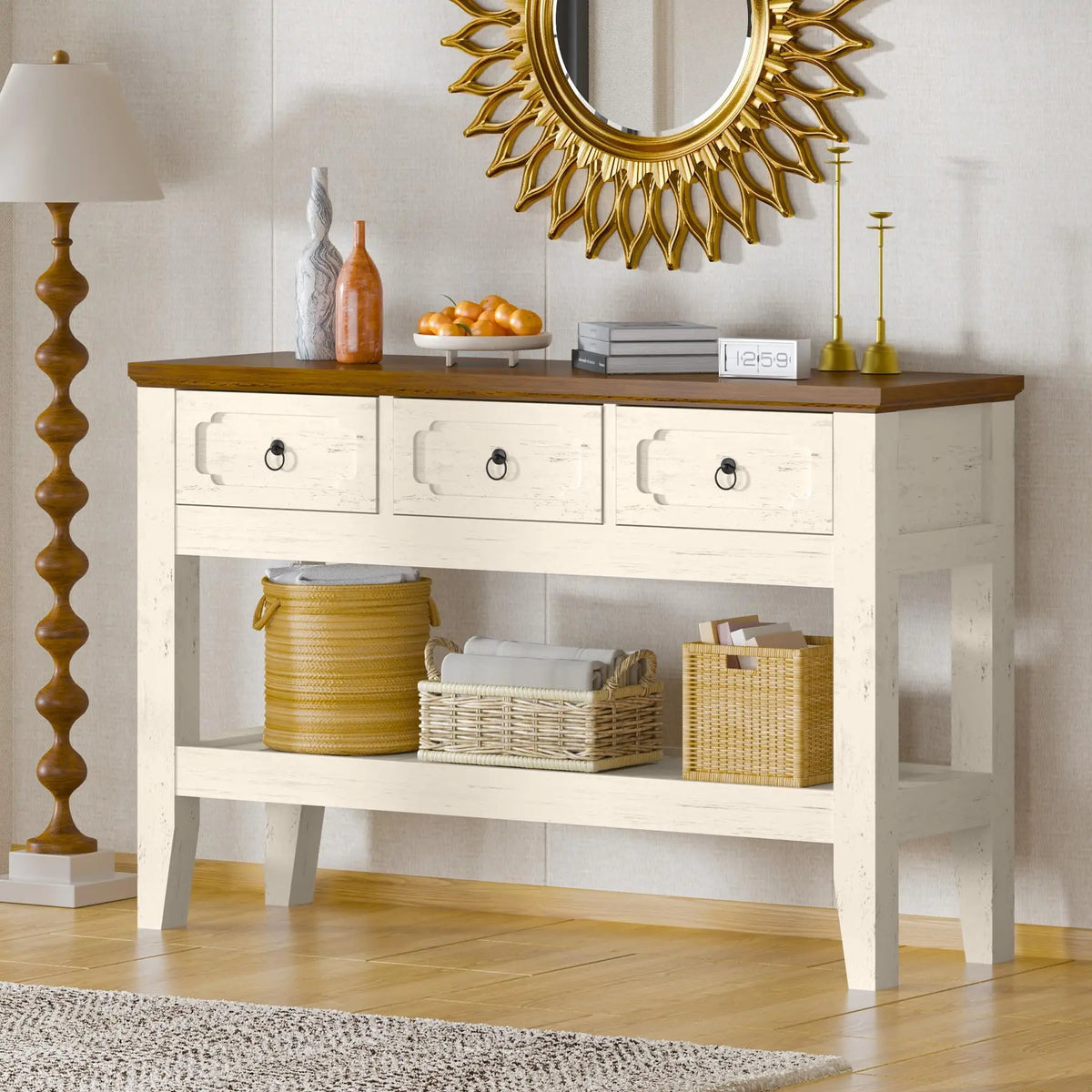 Farmhouse Console Table With Drawers Rustic Wood Entryway Table