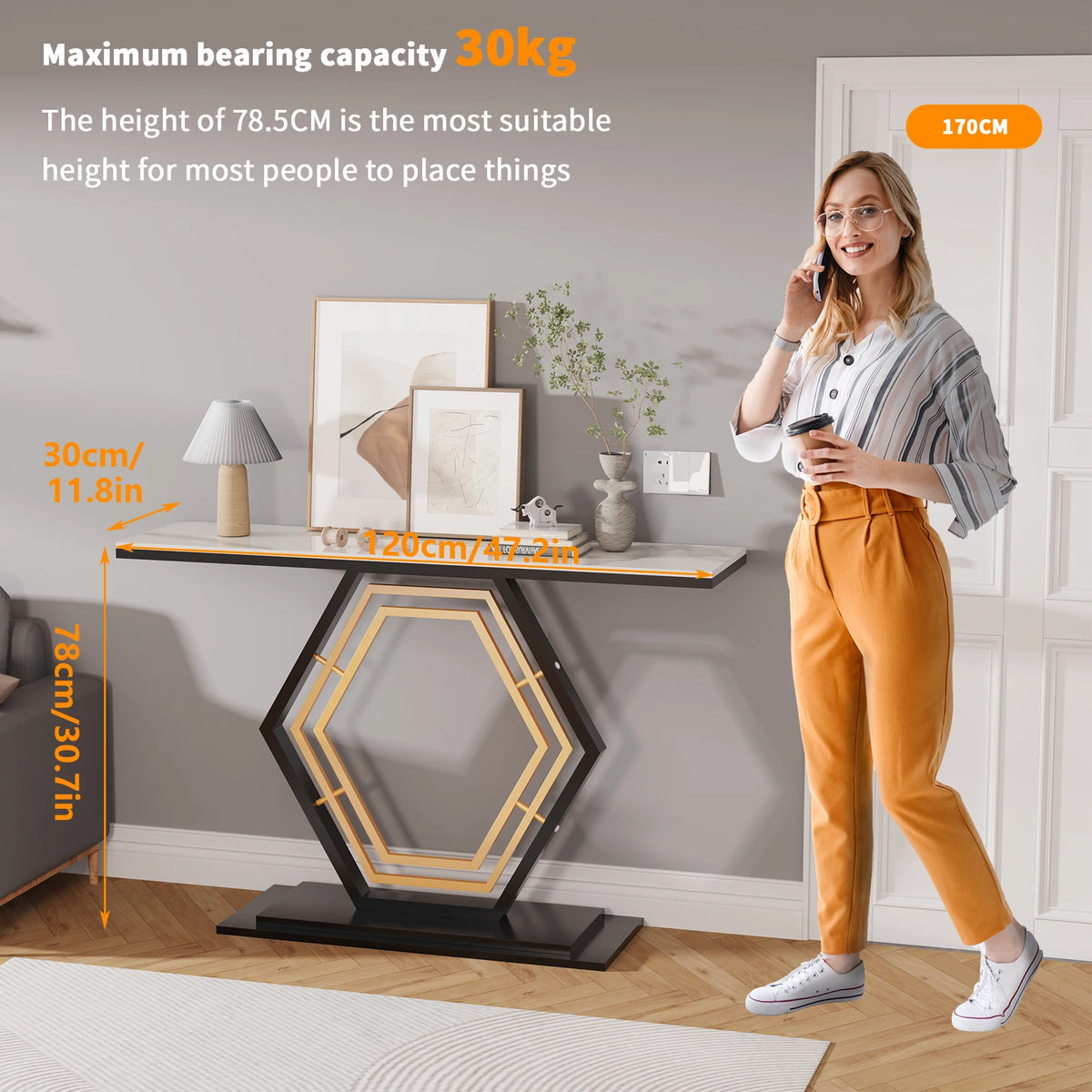 Narrow Modern Metal Console Table With Sintered Stone Top for Entryway