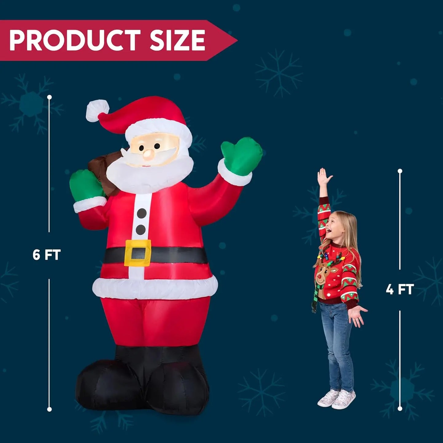 JOYFY 6 FT Christmas Inflatable Santa with Gift Bag Xmas Inflatable Decorations for Christmas Yard Outdoor Winter Decorations