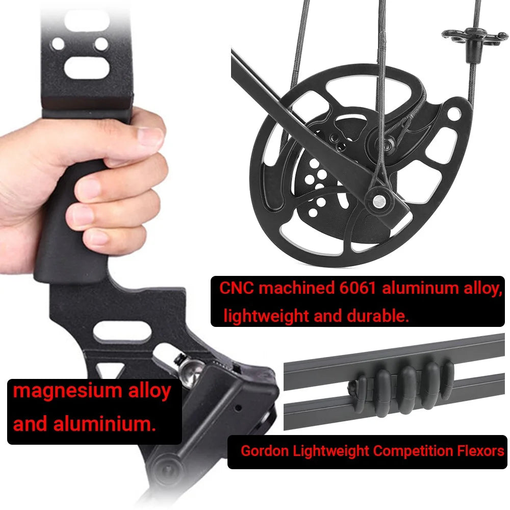 Adjustable Compound Bow Arrow Set with Spine 500 Carbon Arrows 20-70lbs 320FPS High-Strength Alloy Handle RH/LH for Adults Beginners Hunting Shooting Target Practice Outdoor Accessories