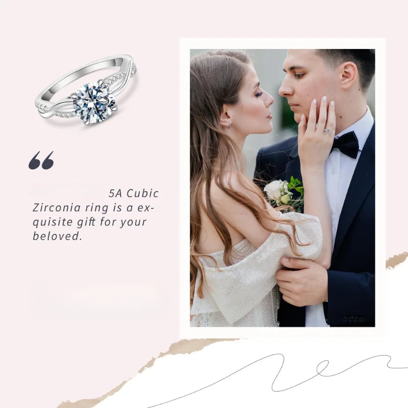 18K White Gold Plated Sterling Silver Cubic Zirconia Engagement Ring