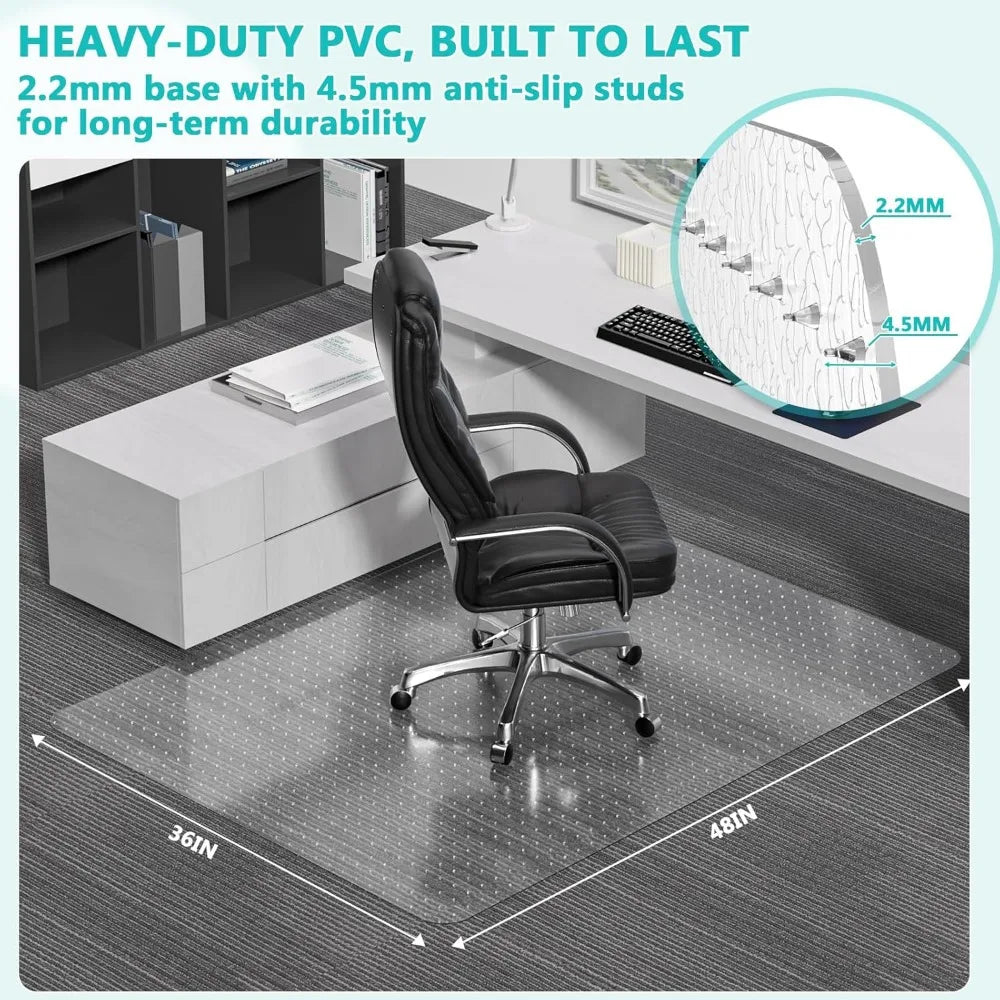Heavy Duty Clear Chair Mat for Low Pile Carpeted Floors 36x48 with Lip Smooth Rolling Desk Protection
