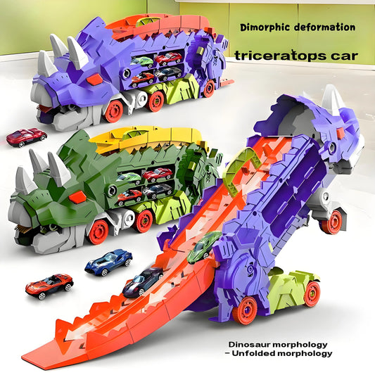 Children's Dinosaur Throwing Car Toy Triceratops Sliding Track Alloy Deformation Tyrannosaurus Rex Play Vehicle Model