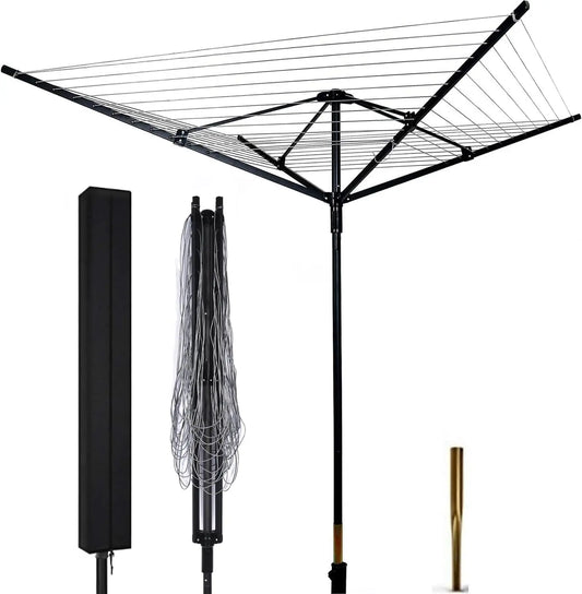 Rotary Outdoor Umbrella Drying Rack Umbrella Rotary Dryer Clothes Line Protective Cover 4 Arms with 165ft Clothesline Outdoor