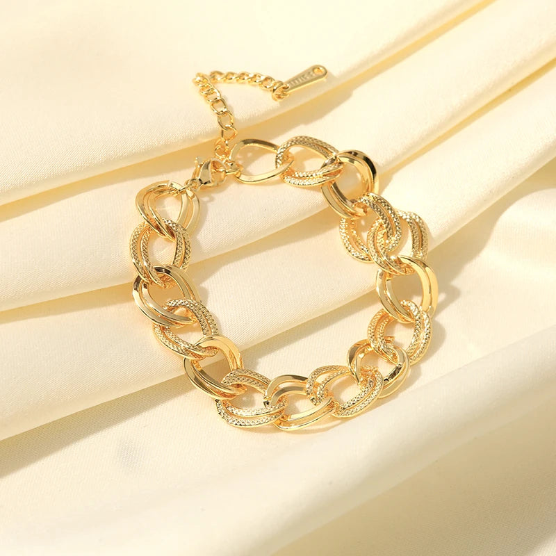 EILIECK 316L Stainless Steel 18K Gold Plated Double Link Chain Necklace Bracelet Set Charm Fashion Women Waterproof Jewelry Gift