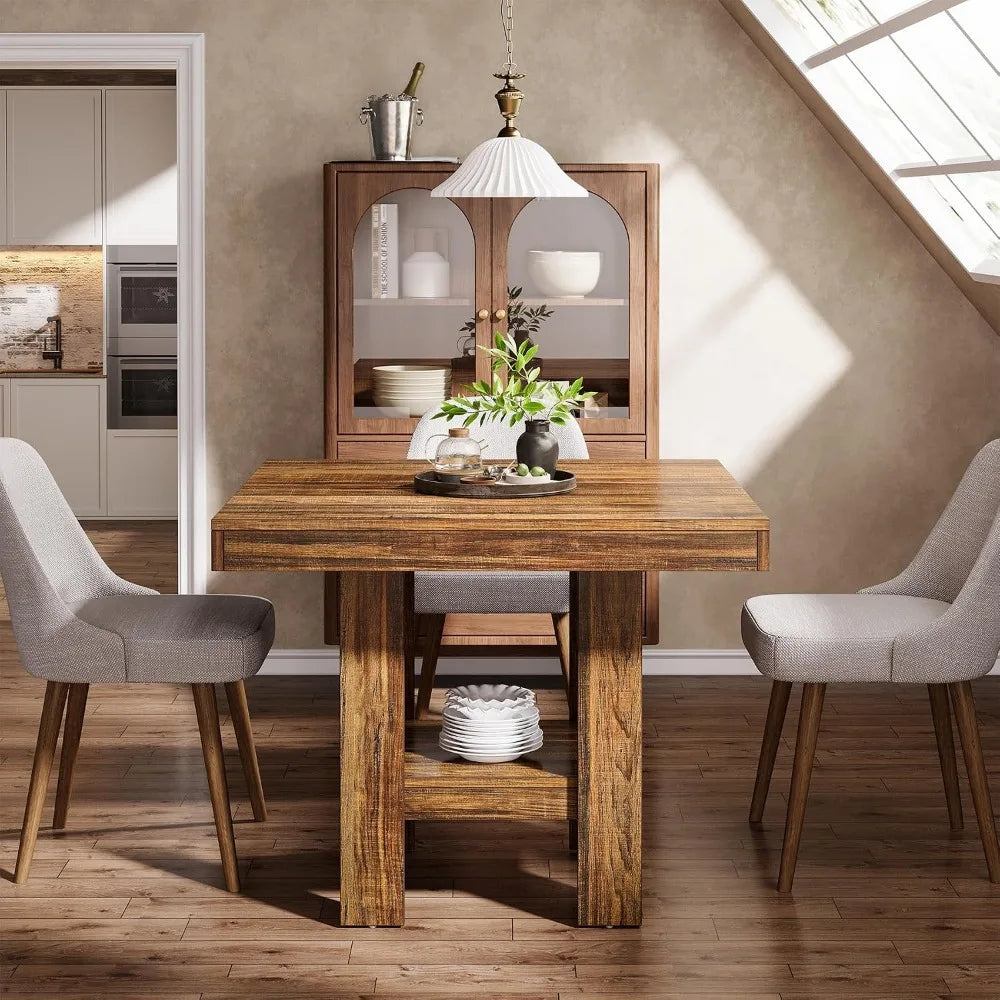 31.5" Square Dining Table for 4 with Shelf Storage, Ideal for Apartments, Offices, Living Rooms, and Restaurants