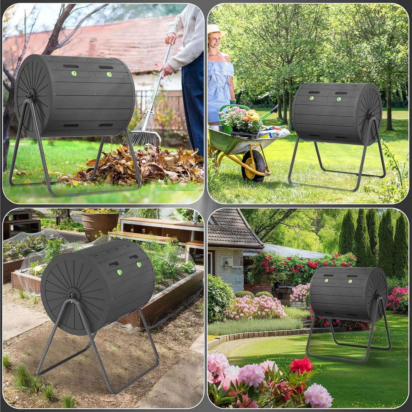 Compost Bin Outdoor 37.5 Gallon All-Season Dual Chamber Tumbling for Garden, Kitchen, Yard, Outdoor