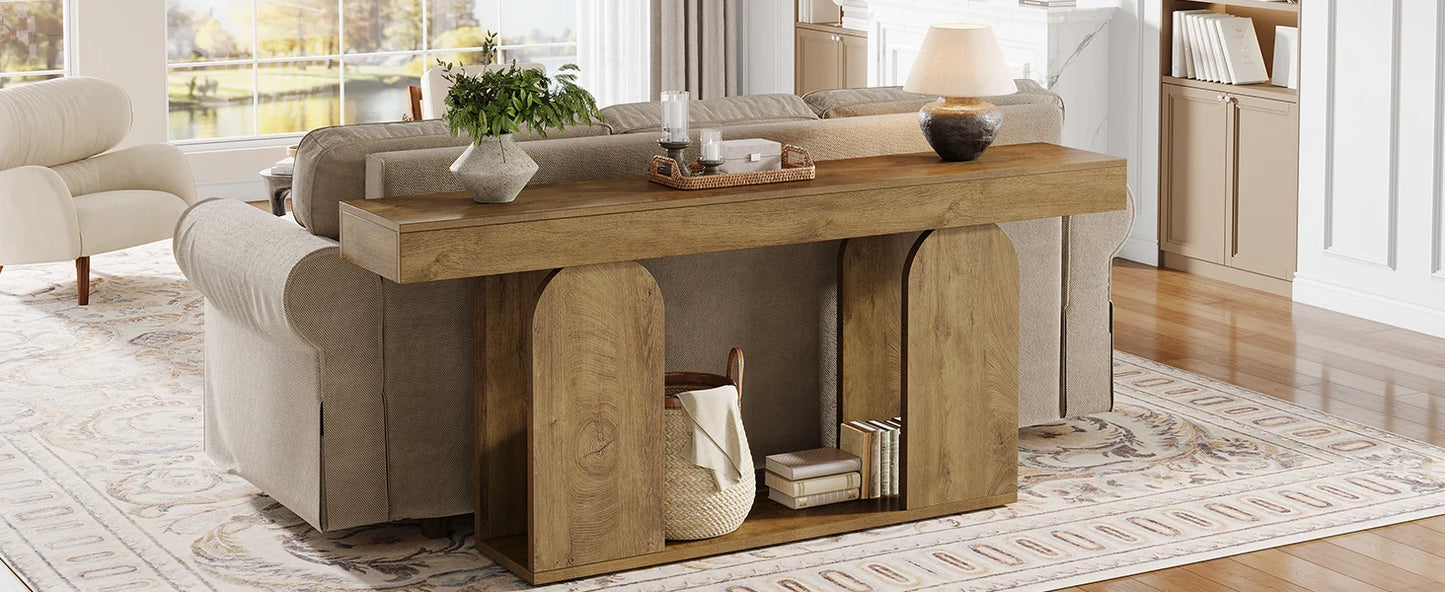 Tribesigns Farmhouse Wood Console Table, 70.9-Inch Entryway Accent Table with U-Shaped Base, 2-Tier Extra Long Sofa Tables for Entrance, Hallway, Living Room (Light Brown)