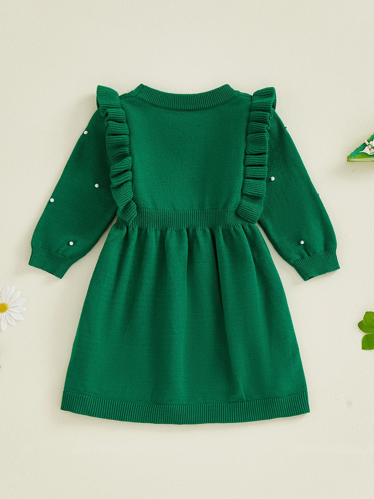 Stylish Toddler Girls Winter Sweater Dress with Cute Bow Detail and Warm Fleece Lining Long Sleeve Knit Dress