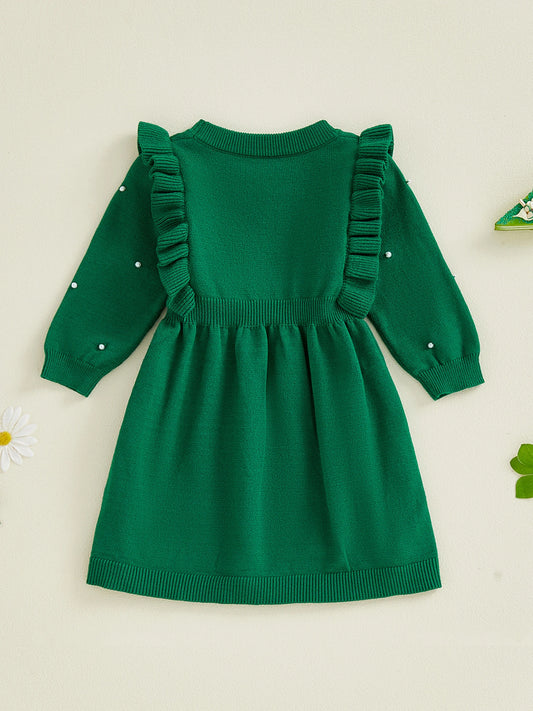 Stylish Toddler Girls Winter Sweater Dress with Cute Bow Detail and Warm Fleece Lining Long Sleeve Knit Dress