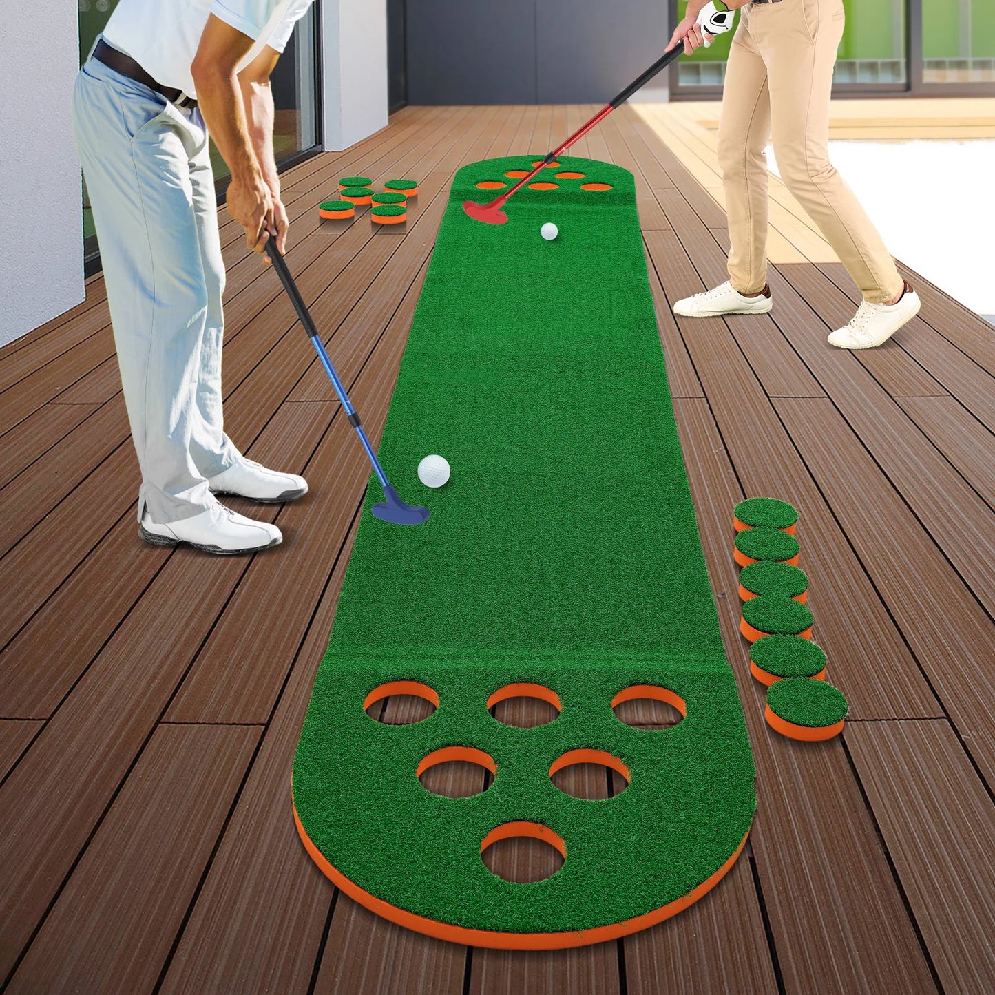 Foldable Golf Putting Mat with 2 Clubs 2 Balls Mini Golf Putting Practice Mat Durable Golf Training Pad Golf Pong Putting Game S
