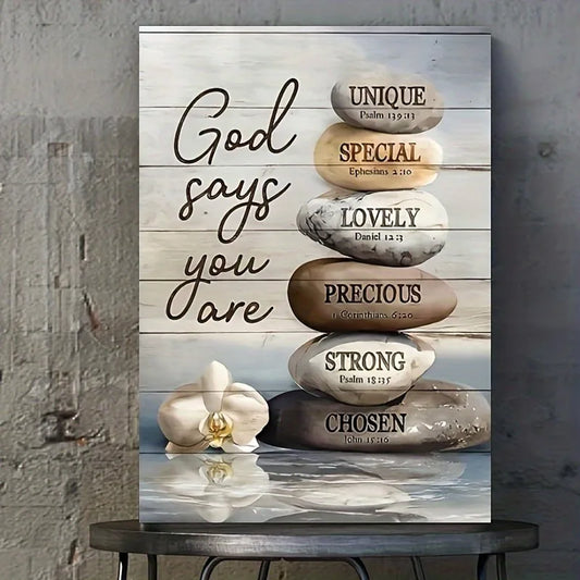 1pc Inspirational Bible Verse Canvas Wall Art with Wooden Frame - Zen Stone Design, Religious Quotes Home Decor, Ready to Hang