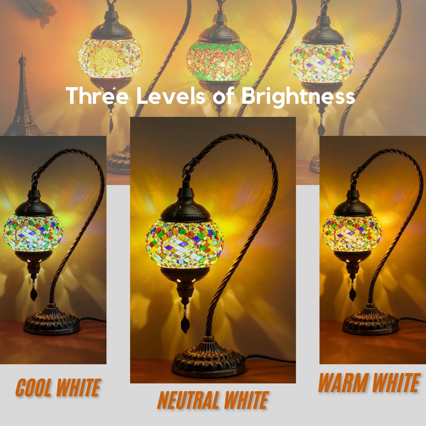 Turkish Moroccan Lamp, Mosaic Swan Neck Design, Demmex Crafted, Glass Material, For Home Decor, Living Room ,Bedroom