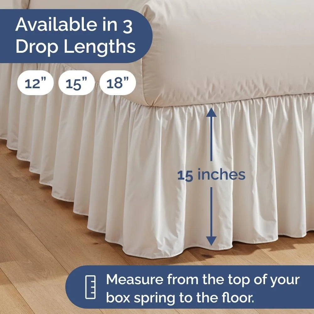 Queen Size 15 Inch Drop Ruffled Bedskirt Ultra Soft Wrinkle Fade Shrink Resistant White