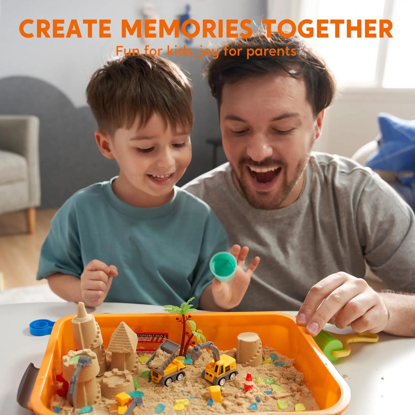 JOYFY Construction Sensory Bin Sandbox with Lid Castle Building kit Preschool Learning Activities for Boys Girls Age 3+ Gifts