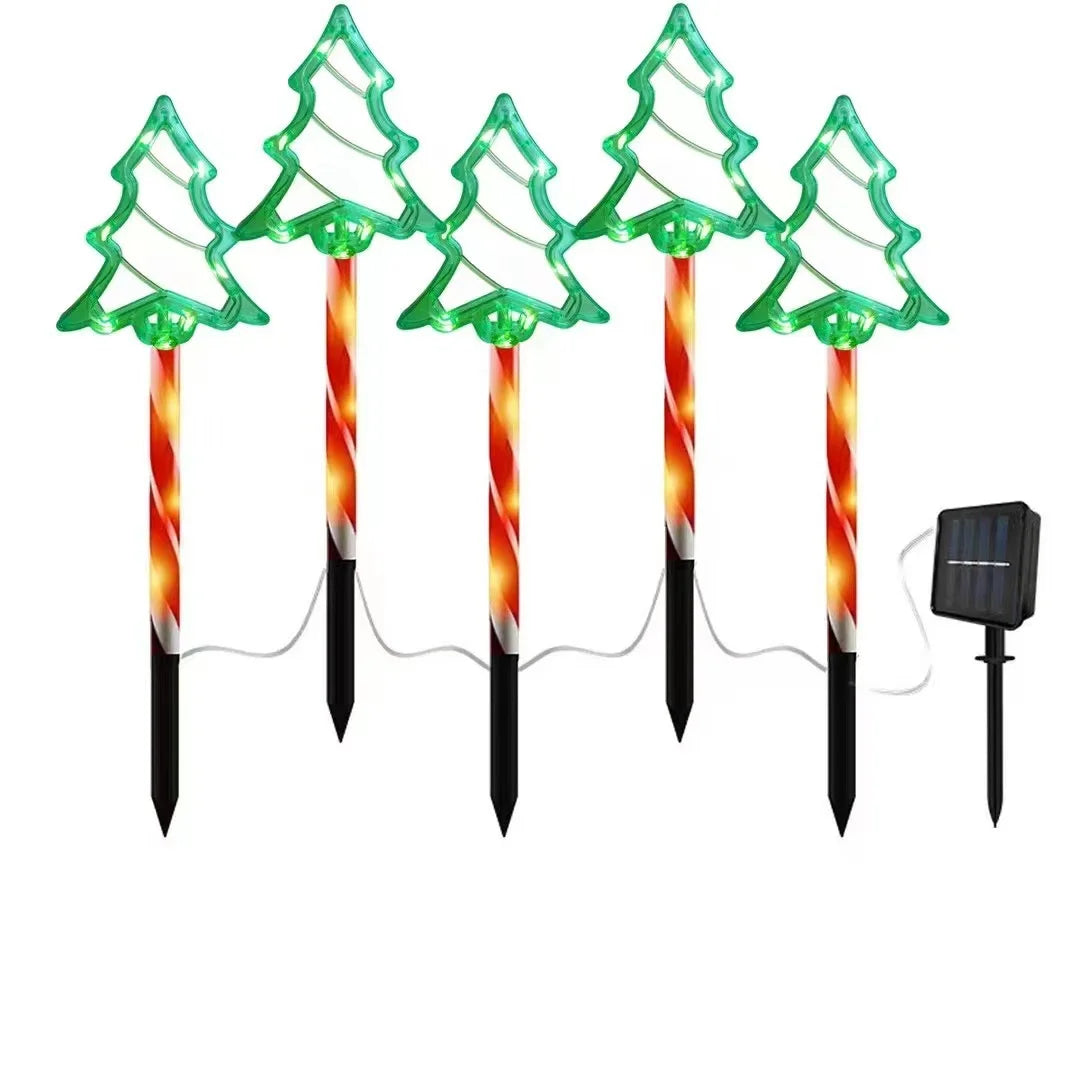 5PCS Solar Christmas Tree Ground Lights Holiday Decorative Lamps Outdoor Waterproof Floor Mounted Light String For Garden Party