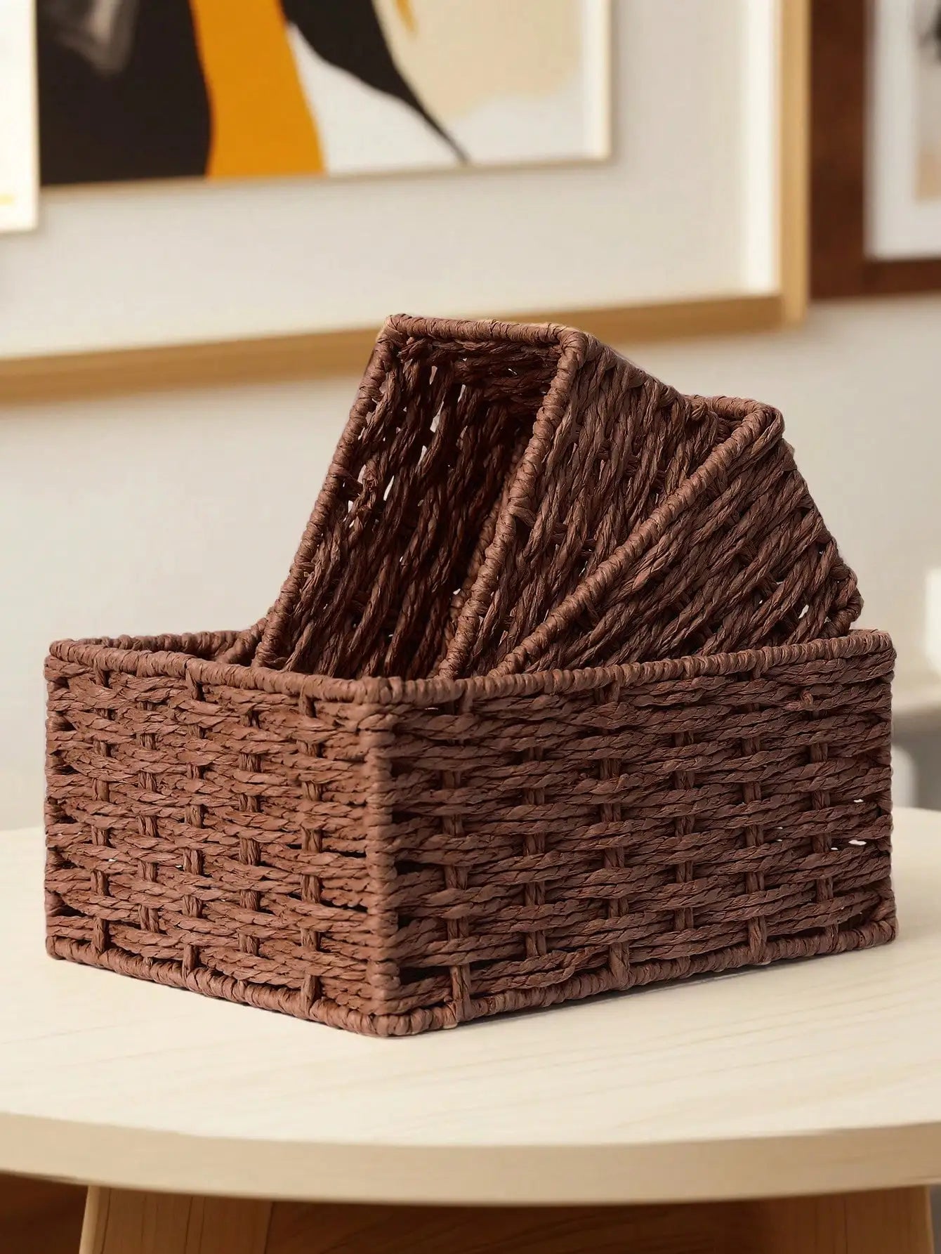 1pc/3pcs Desktop Storage Box, Handmade Rattan Woven Organizer Tray For Cosmetics, Keys, Snacks, Home Living Room, Bedroom, Study, Office, S/M/L Sizes Available,For Back To School