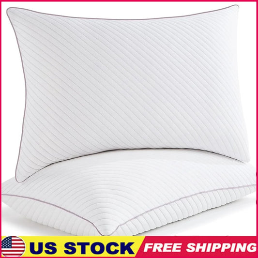 Cooling Shredded Memory Foam Pillow Set of 2 King Size Adjustable Support Back Stomach Side Sleepers Travel Sleep Comfort