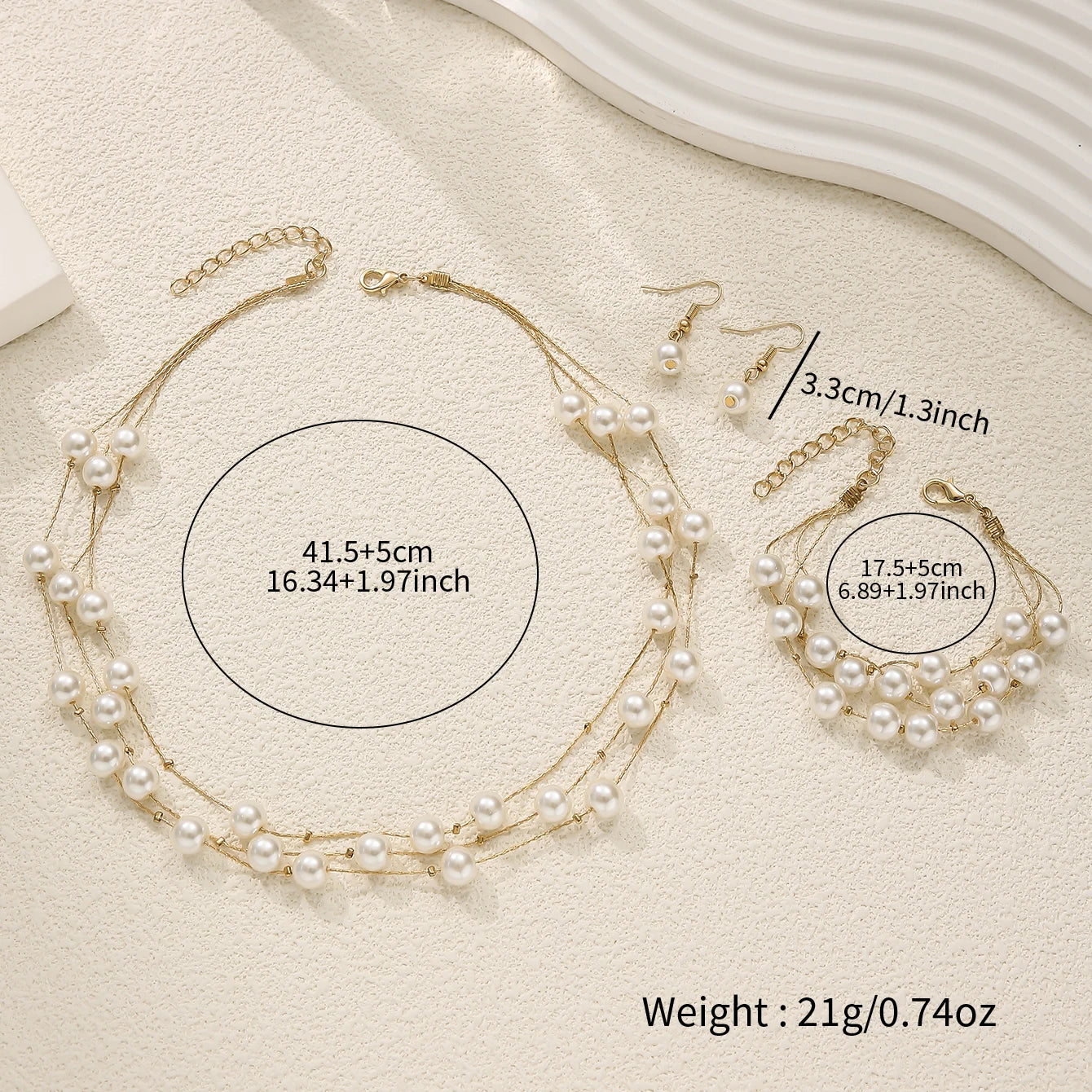 Elegant Fashion Multi-layer Stacked Imitation Pearl Necklace+Bracelet+Earrings Women's Jewelry Set Perfect Daily Party Wear Gift