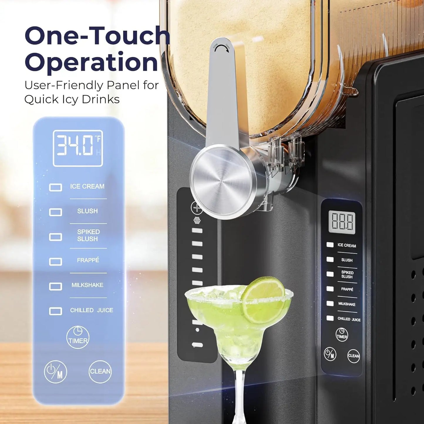 Slushie Machine, No Ice Needed Slushy Maker for Home, Real-Time Temp Display, Frozen Drink Maker with 6 Preset Programs for Ice