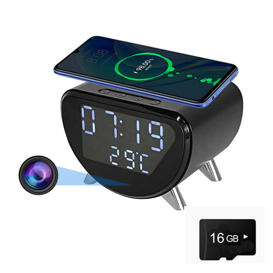 4K WiFi Clock Camera with Wireless Charging, Motion Detection, Loop Recording, Remote Viewing & App Control for Home Security