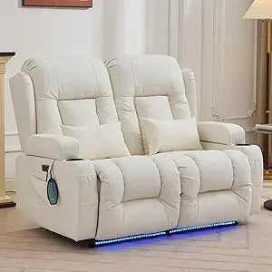 54" Power Loveseat Recliner Sofa, Electric Home Theater Seating with Massage Heat/4 Colors Ambient Lights/USB Port/Side Pocket/