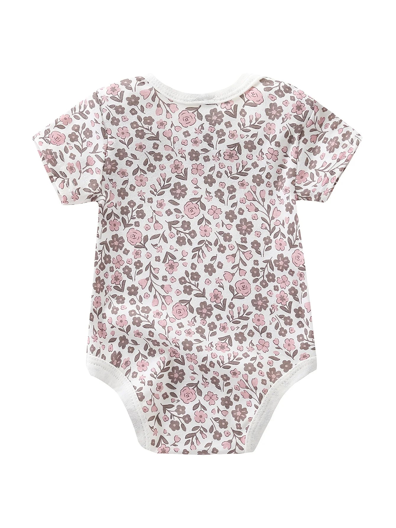 5pcs Set Baby Girl Short Sleeve Spring Summer Triangle 1pc Jumpsuit, Cotton Floral Print Romper, Infant Girl Cute Style Crawling Clothes, Newborn Clothing, Baby Girl Clothing, Infant Apparel, Perfect for Outdoor
