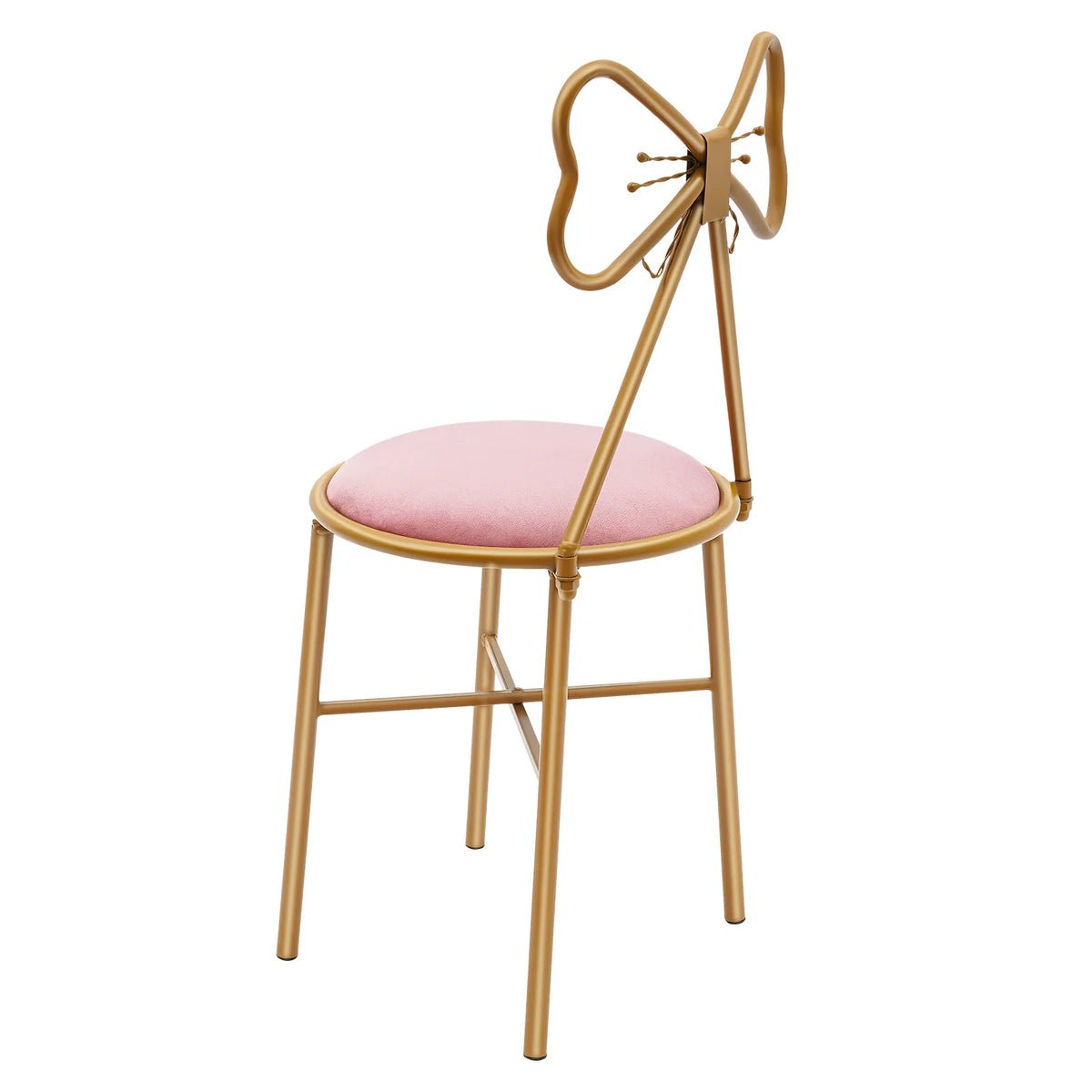 Pink Butterfly Back Flannelette Vanity Stool Makeup Chair for Bedroom Dresser