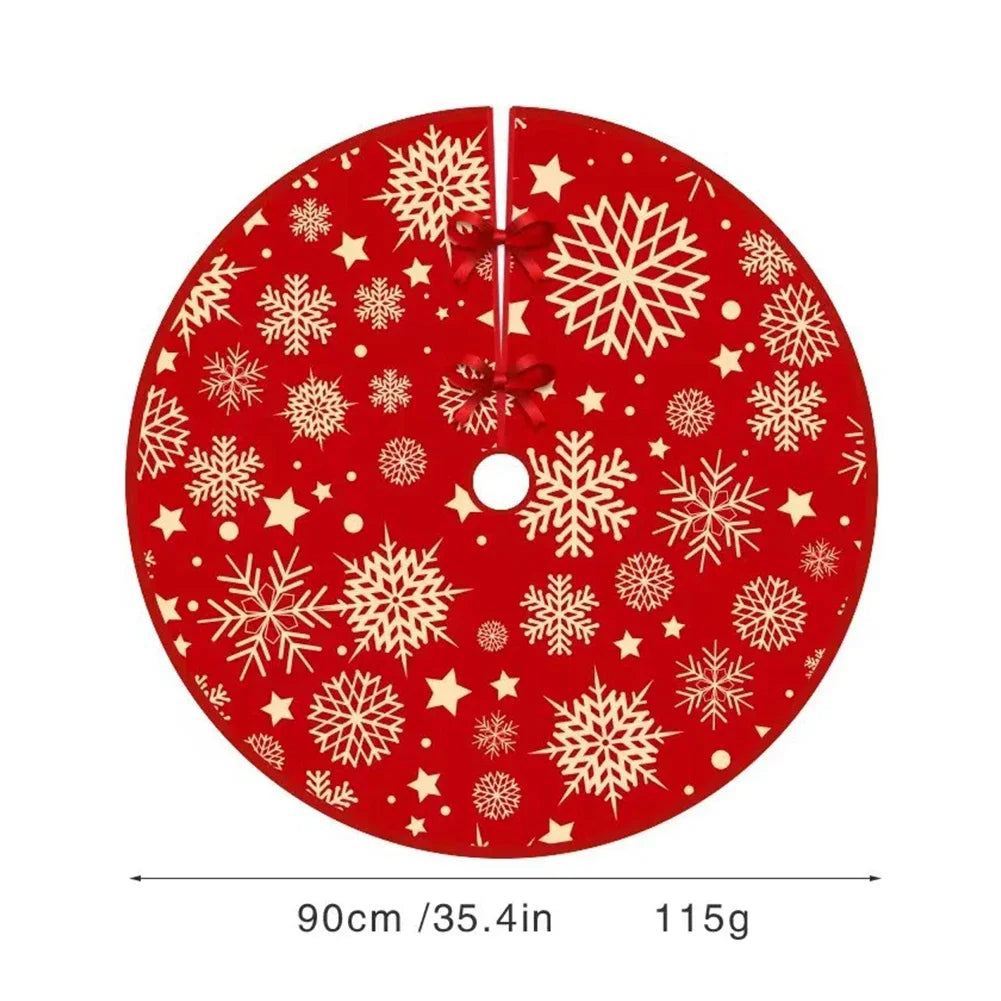 35.4inch Xmas Tree Bottom Decor Mat Snowflake Pattern Red Xmas Tree Mat Printed Christmas Tree Decoration Home Party Supplies
