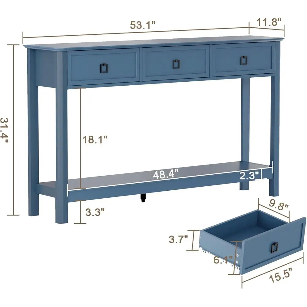 53.1 Inch Console Table with 3 Drawers, Narrow Entryway Sofa Table