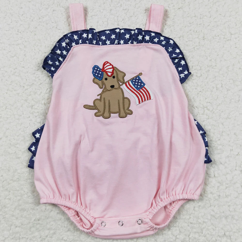 Hot Sale Baby Girls Rompers 4th of July Dog Pink Rompers Boutique Kids Sibling Clothes Baby Rompers Toddler Girls Bubbles Boys Bodysuits