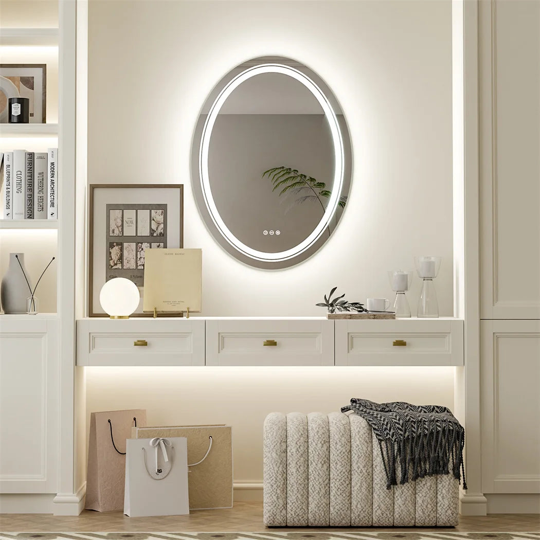 LUVODI Oval LED Bathroom Mirror With Anti Fog Touch Sensor And 3 Colors