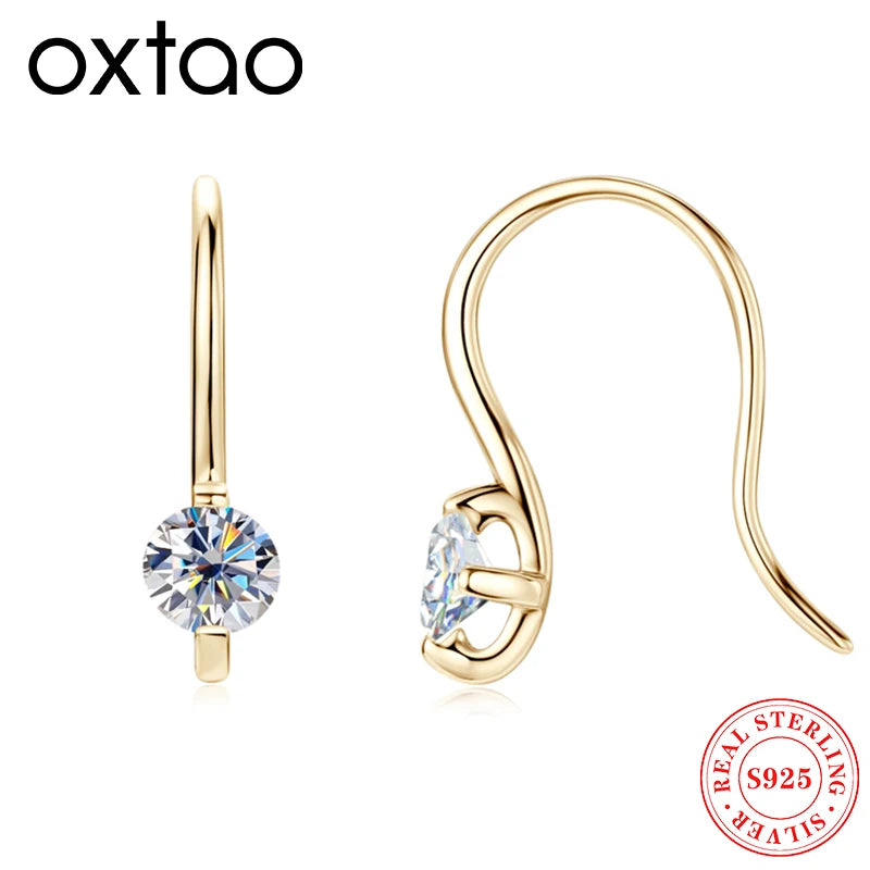 OXTAO 925 Sterling Silver Hook Earrings For Women 4mm Moissanite Dangle Ear Simple Elegant Jewelry Party Daily Wear 2025 Trendy