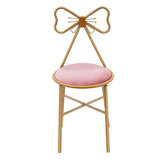 Pink Butterfly Back Flannelette Vanity Stool Makeup Chair for Bedroom Dresser
