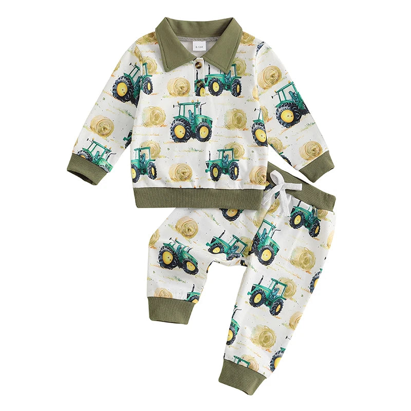 Baby Boys 2-Piece Set Dinosaur Print Hooded Sweatshirt Long Sleeve Top and Pants Outfits for Toddler Boys