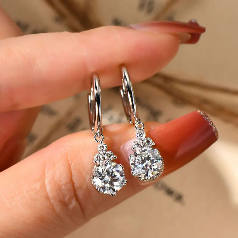 OXTAO Moissanite Big Dangle Hoop Earring 6.5mm/8mm D Color VVS1 for Women 925 Sterling Silver Huggie Earring Luxury Jewelry Gift