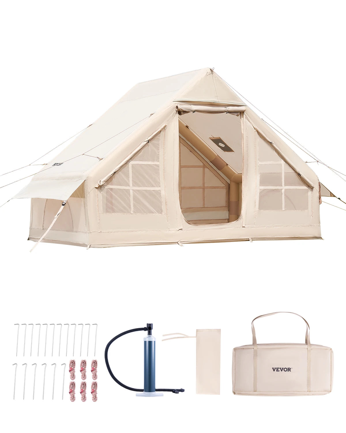 SucceBuy Inflatable Tents for Camping Easy Setup Blow up Tent with Hand Pump 300D Oxford Tent with Stove Jack Storage Bag Includ