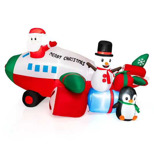 9FT Inflatable Christmas Santa Claus on Helicopter w/ Snowman Penguin LED Lights