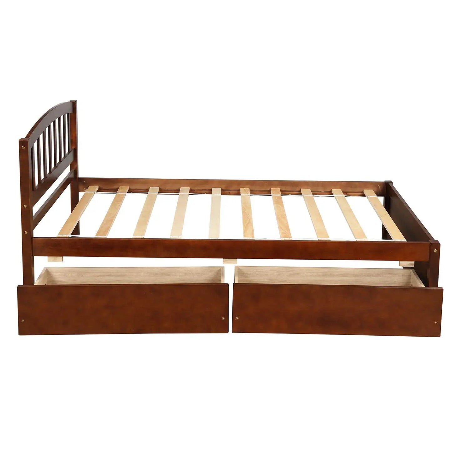 Twin Wood Platform Bed Frame with Storage Drawers Headboard Walnut, Customized