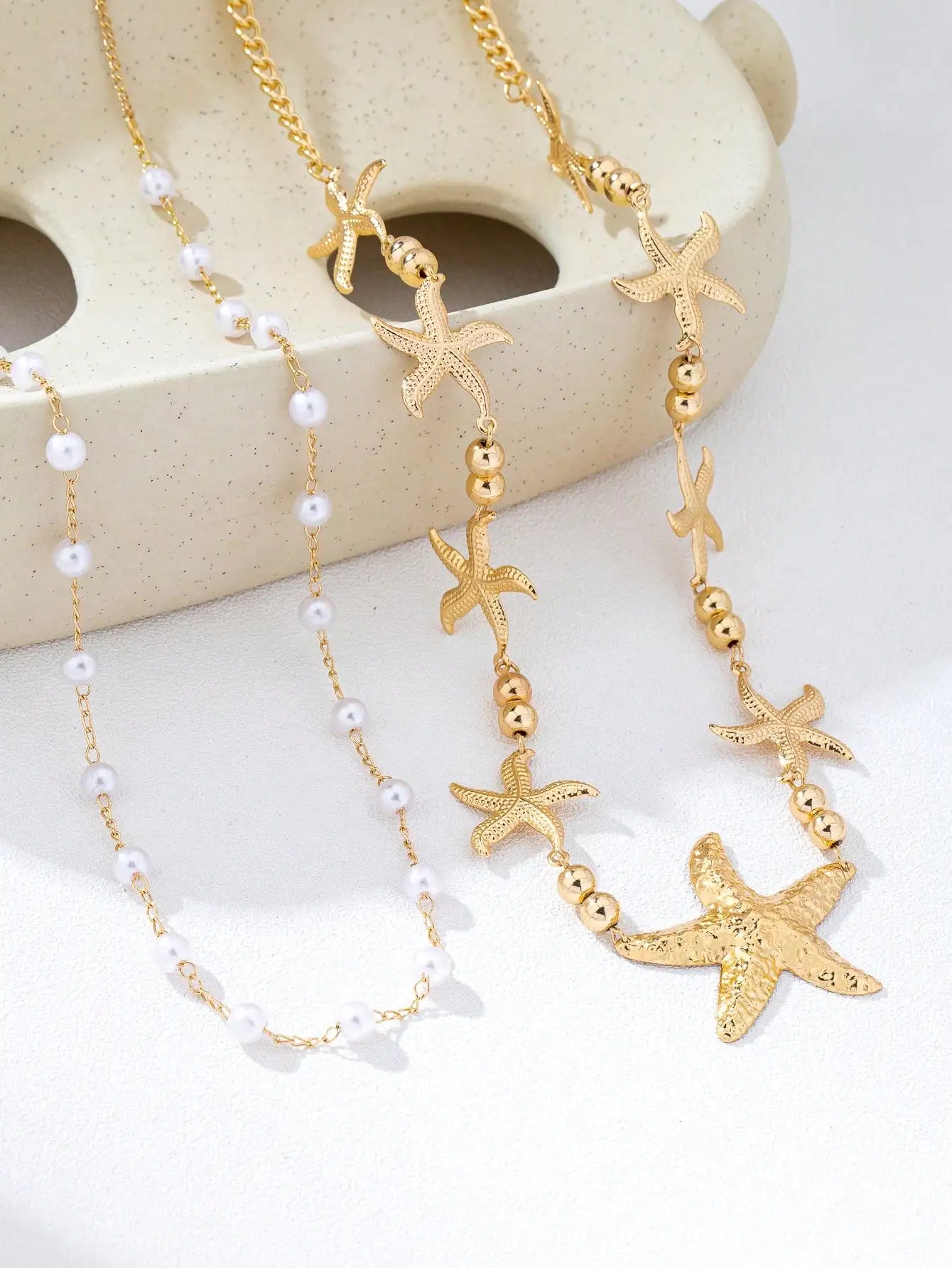2pcs Bohemian Style Ocean Series Shell & Starfish Beaded Waist Chain For Women