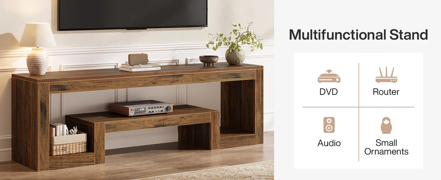 Tribesigns 63-Inch TV Stand for 55/60/65-Inch TVs, Farmhouse Entertainment Center with Open Storage Shelves, Rustic Brown Television Console for Living Room, Bedroom