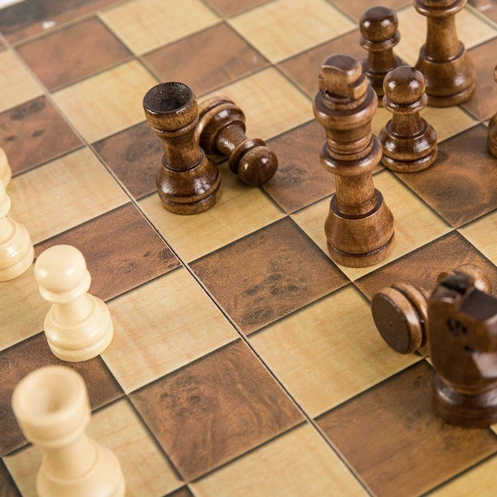 3 in 1 Chess Game Board Folding Storage Wooden Exquisite Chess Set Travel Chess Sets for Chess Board Game